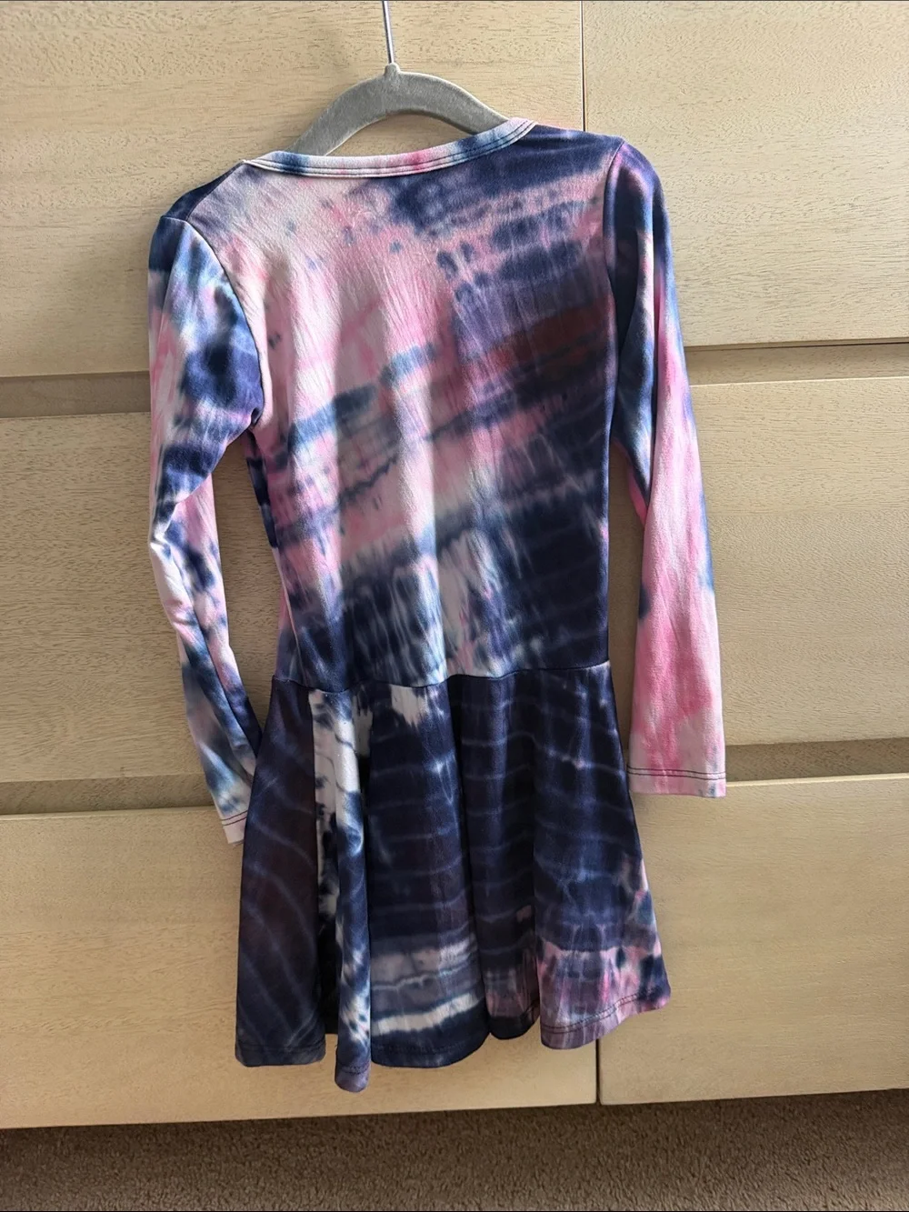 Tie-Dye Long Sleeve Kids Dress - Pink & Navy